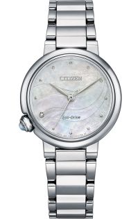 EM0910-80D Citizen Eco-drive women's watch with diamond and mother-of-pearl | Elegant steel watch with gemstones in the crown and six months power reserve | EM0910-80D