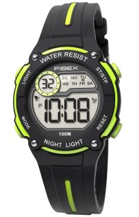 FIBEX76IP007 Kids Digital Sports Watch - Black & Neon Green Timer FIBEX76IP007