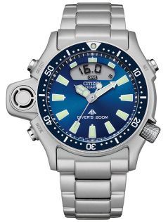 JP2000-67L Citizen Promaster Aqualand dive watch in steel | Professional depth gauge with blue dial | JP2000-67L