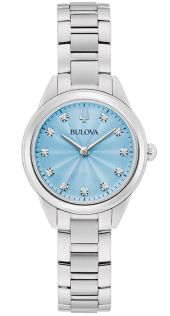 96P250 Elegant women's watch from Bulova with light blue dial and 11 diamonds in stainless steel - Sutton Collection | 96P250