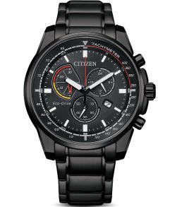 AT1195-83E Citizen Eco-Drive chronograph in black steel | Sport chronograph with tachymeter | AT1195-83E