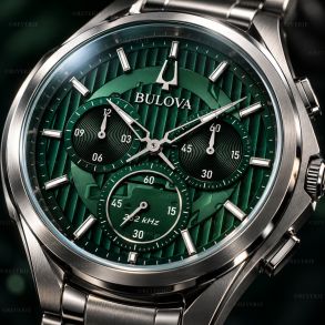 96A297 Bulova CURV chronograph men's watch with green dial and high-precision movement | 96A297