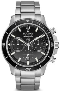 96B272 Bulova Marine Star chronograph men's watch with black dial and 200m water resistance | 96B272