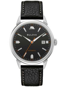 96B381 Bulova Frank Sinatra Summer Wind automatic watch with black dial and leather strap | 96B381
