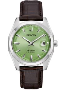 96B427 Elegant automatic men's watch from Bulova with pistachio green dial and brown leather strap - Surveyor Collection | 96B427