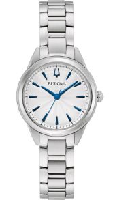 96L285 Bulova Sutton women's watch with silver-white dial and blue hour markers | 96L285