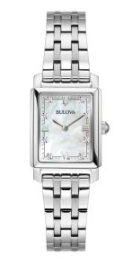 96P244 Elegant rectangular women's watch from Bulova with mother-of-pearl dial and diamonds in steel - Sutton Collection | 96P244
