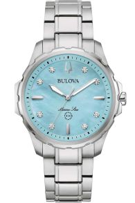 96P248 Elegant women's watch from Bulova with diamonds and blue mother-of-pearl dial in stainless steel - Marine Star Collection | 96P248
