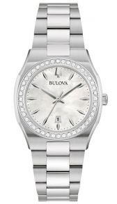 96R245 Elegant women's watch from Bulova with mother-of-pearl dial and diamond-set bezel in stainless steel - Surveyor Collection | 96R245