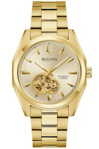97A182 Elegant automatic men's watch from Bulova with open dial and gold-tone finish - Surveyor Collection | 97A182