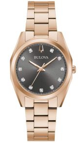 97P156 Bulova Surveyor women's watch with gray dial, genuine diamonds, and rose gold-tone steel case | 97P156