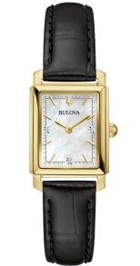 97P166 Elegant rectangular women's watch from Bulova with mother-of-pearl dial and diamonds in gold-toned steel - Sutton Collection | 97P166