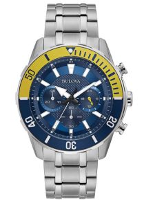98A245 Bulova sports chronograph men's watch with blue dial and yellow diving ring | 98A245