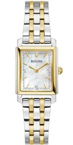 98P220 Elegant rectangular women's watch from Bulova with mother-of-pearl dial and diamonds in two-tone steel - Sutton Collection | 98P220