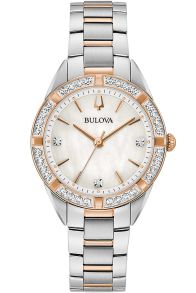 98R281 Bulova Sutton women's watch with mother-of-pearl dial, diamonds, and two-tone steel bracelet | 98R281