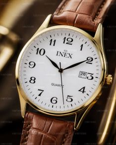 A56552D0A Inex Mens Golden White Brown Leather 38mm
