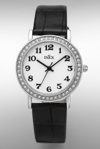 A69410S0A INEX Women’s Crystal Bezel Black Leather Watch
