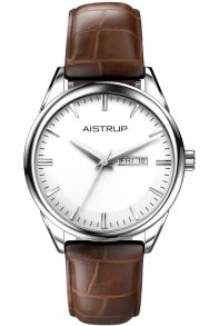 AIW7801 Classic men's watch with white dial, date and day display, and brown leather strap from the Aistrup Classic 78 collection | AIW7801