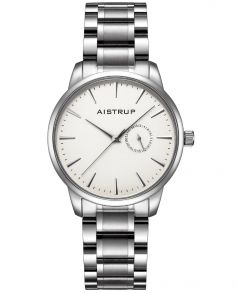 AIW8201 Elegant men's watch with white dial, date display, and stainless steel bracelet in minimalist design | Aistrup Rounded Elegance AIW8201