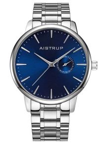 AIW8202 Sophisticated men's watch with navy blue dial, date display, and stainless steel bracelet in Nordic design | Aistrup Rounded Elegance AIW8202