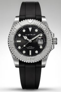 AIW8802 Aistrup sporty men's watch with black dial, silver-colored rotating bezel, and black rubber strap | AIW8802