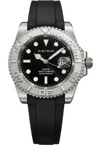 AIW8802 Aistrup sporty men's watch with black dial, silver-colored rotating bezel, and black rubber strap | AIW8802