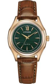 FE2113-16X Citizen Eco-Drive women's watch with green dial and leather strap | FE2113-16X