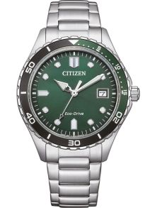 AW1828-80X Citizen Eco-Drive unisex watch in steel | Green dial with diver bezel | AW1828-80X