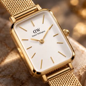 ADW00100556 Golden Daniel Wellington Ladies Watch with White Dial and Mesh Bracelet 20mm