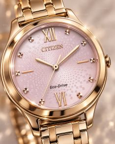 EM0503-75X Citizen Eco-drive women's watch with mother-of-pearl dial | Rose gold-plated elegance with crystal hour markers and 180-day power reserve | EM0503-75X