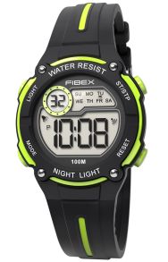 FIBEX76IP007 Kids Digital Sports Watch - Black & Neon Green Timer FIBEX76IP007