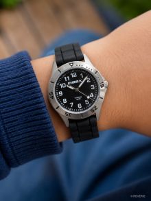 FIBEXTIA08 Black and Silver Kids Watch - Titanium Allergy Safe Watch | Classic Swimming Watch with Dark Face - Fibex FIBEXTIA08