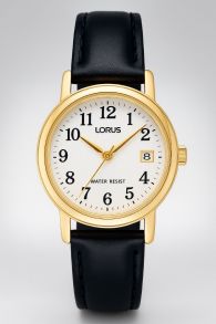 RH764AX5 Lorus Ladies Golden Case Black Leather