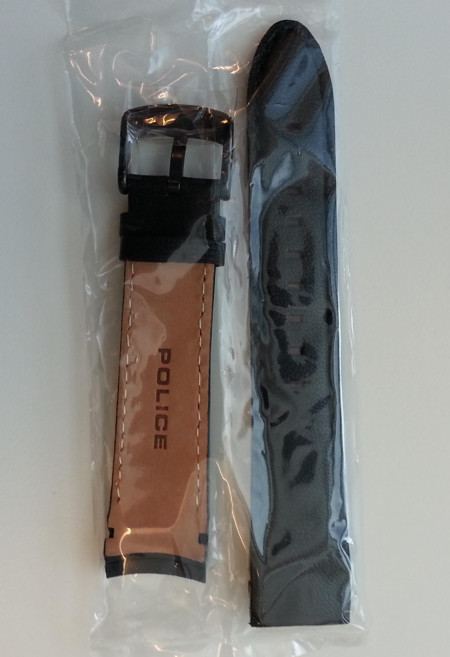 22mm Police Leather Strap Black 12898J - RIP