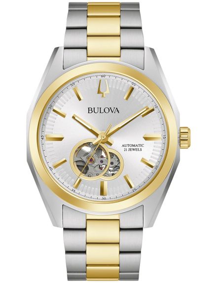 Bulova Surveyor automatic men's watch with visible movement and two-tone steel bracelet | 98A284