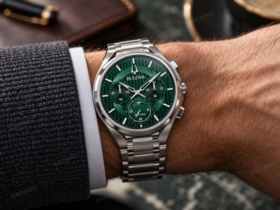 Bulova CURV chronograph men's watch with green dial and high-precision movement | 96A297