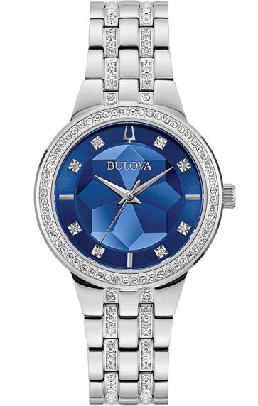 Bulova Phantom women's watch with faceted blue dial and crystal-embellished bracelet | 96L276