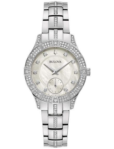 Bulova Phantom women's watch with mother-of-pearl dial, crystals, and small second hand | 96L291