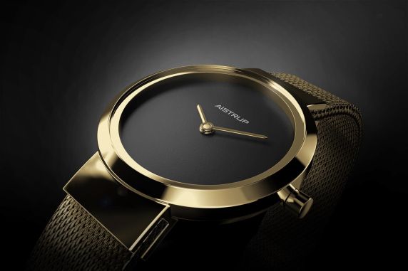 Elegant black women's watch with golden finish and matching mesh strap in Scandinavian minimalism | AIW7612