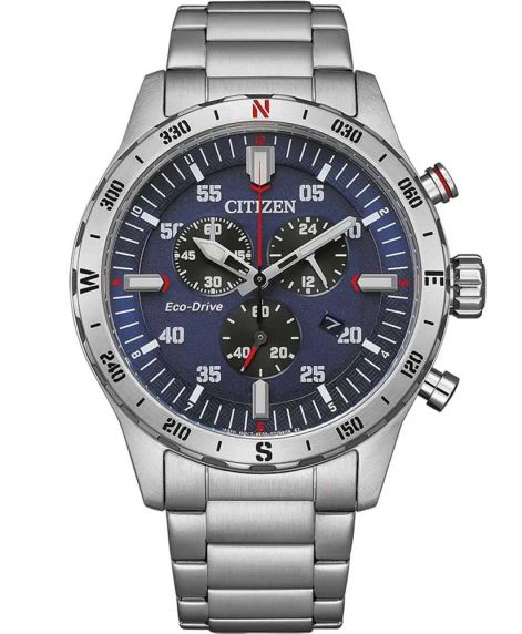 Citizen Eco-Drive chronograph with compass | Sport design with blue dial | AT2520-89L