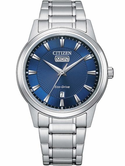 Citizen Eco-Drive men's watch in steel | Blue sunray dial with day/date | AW0100-86L