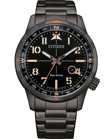 Citizen Eco-drive pilot-inspired men's watch | Black compass design with six months power reserve | BM7555-83E