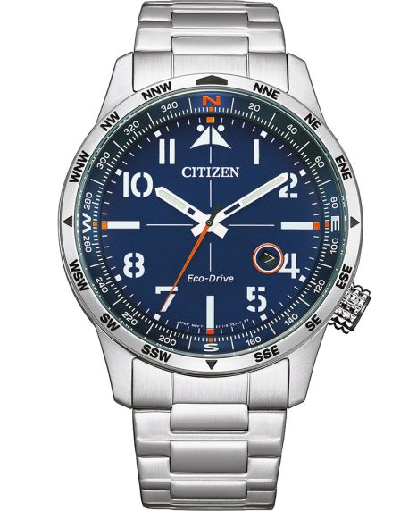 Citizen Eco-Drive pilot watch in stainless steel with E111 movement and compass ring | BM7550-87L