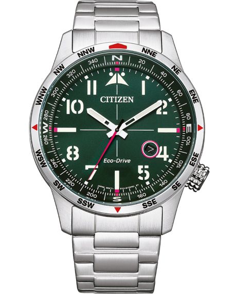 Citizen Eco-Drive men's watch with green dial and compass ring | BM7551-84X