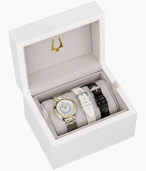 Exclusive women's watch from Bulova with diamonds, mother-of-pearl dial, and interchangeable straps | 98X134