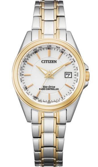 Citizen elegant women's watch with Eco-Drive and radio reception in two-tone steel | EC1186-85A