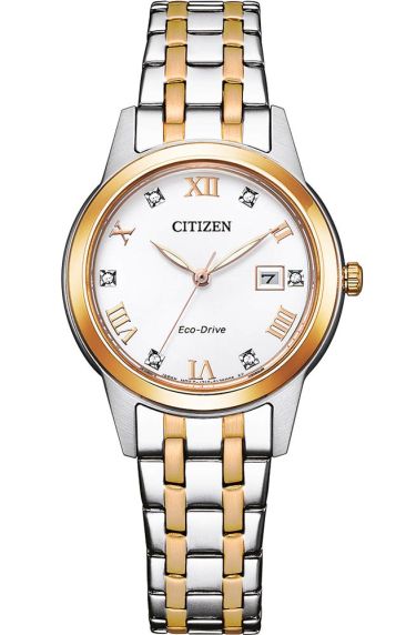 Citizen Eco-Drive women's watch in two-tone steel with crystal indexes and solar technology | FE1246-85A