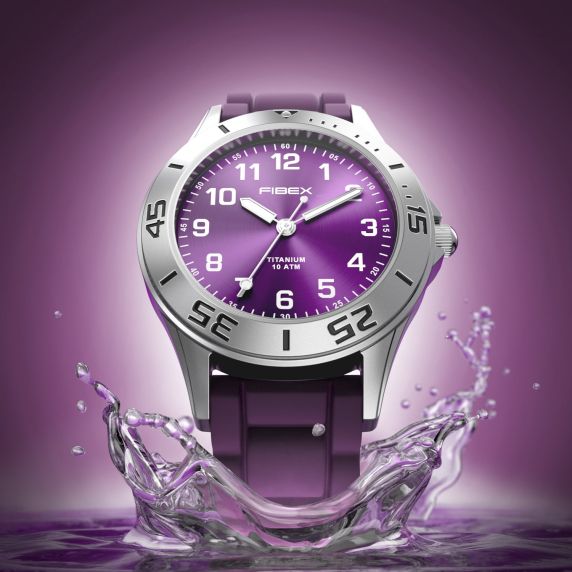 Purple Titanium Kids Watch - Hypoallergenic Swimming Watch | Violet Time Teaching Watch with Metal-Free Case - Fibex FIBEXTIA02