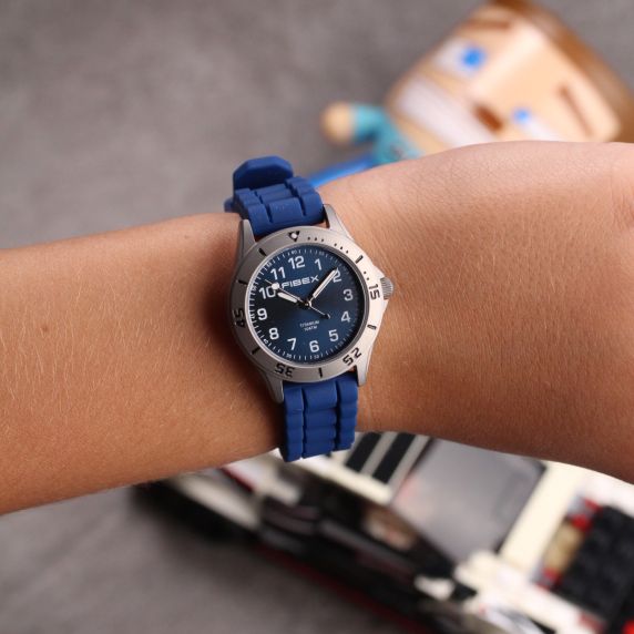 Kids Ocean Blue Watch - Hypoallergenic Swimming Watch | Navy Face Titanium Watch with Easy Read Numbers - Fibex FIBEXTIA10