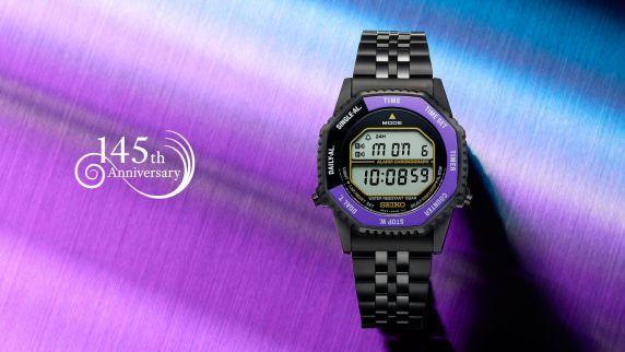 Seiko Rotocall 145th Anniversary Limited Edition digital watch, purple bezel, 37 mm — HFL001P1